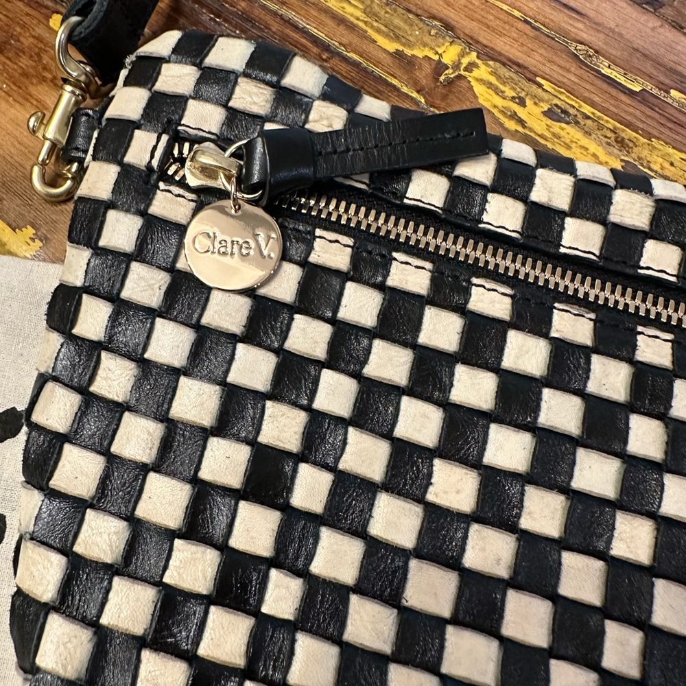 Clare V Grande Fanny Pack- Black and White Checkered Leather
